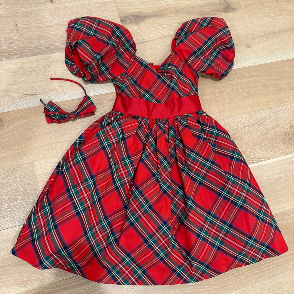 Janie and Jack Red Plaid Formal Dress with Headband